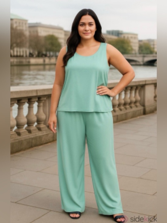 Mary McFadden Pants - Mary McFadden Couture Vintage Blue 2 Piece Set Wide Leg Pants Tank SILK size 12
